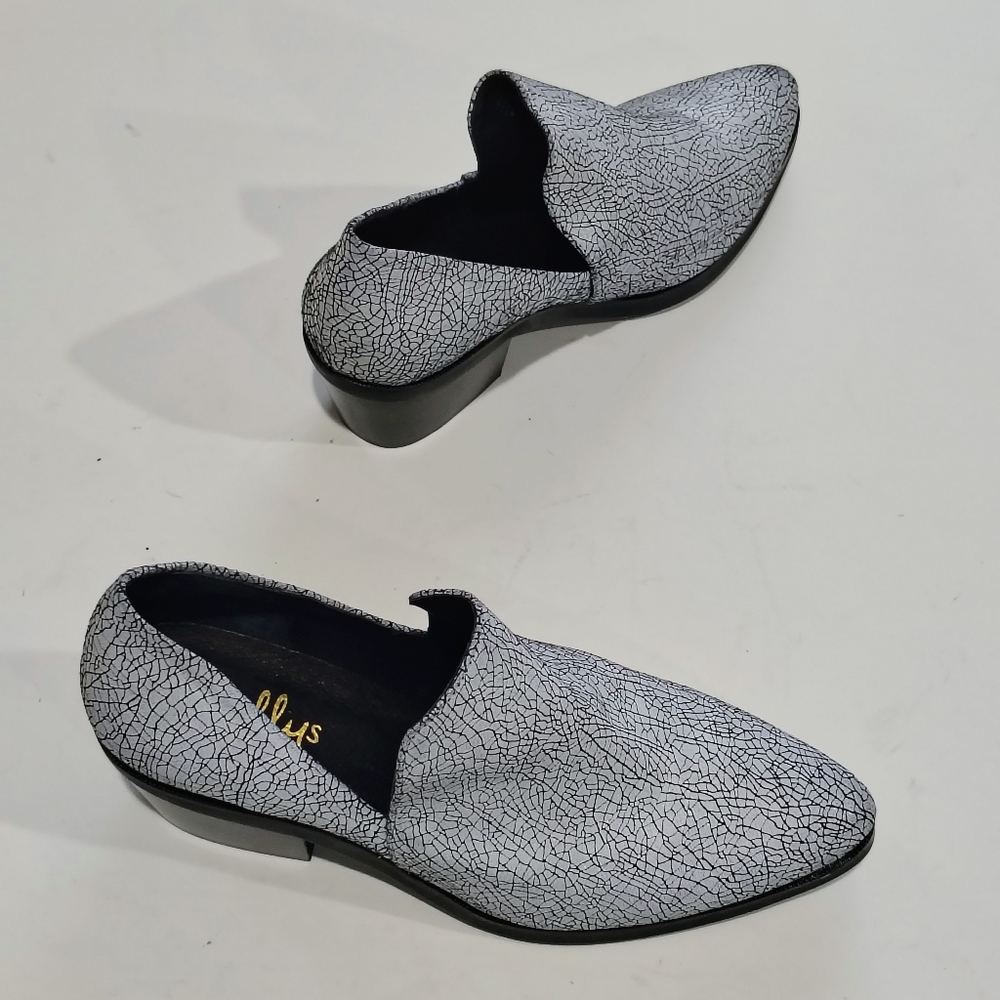 Shellys London Black and Light Blue Crackle Loafers  Pointy Toe Slip On Size 40